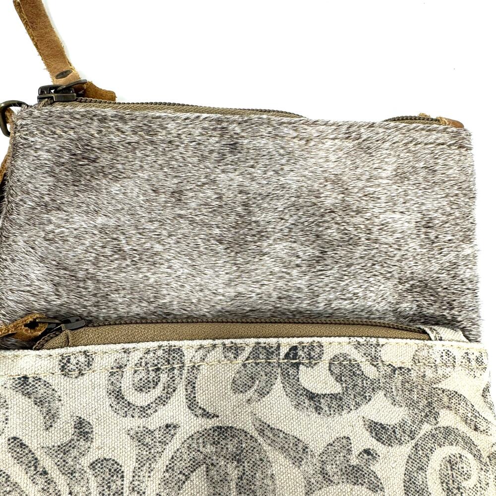 Myra Bag Fur Canvas Crossbody Gray Neutral Boho Western Indie Granola Festival - Picture 3 of 7
